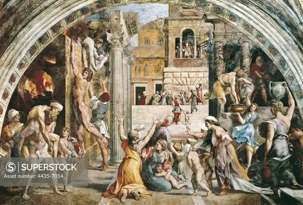 Raphael (1483-1520). Stanza dell'incendio di Borgo. The Fire in the Borgo. VATICAN CITY. Vatican Palaces. Renaissance art. Cinquecento. Fresco.