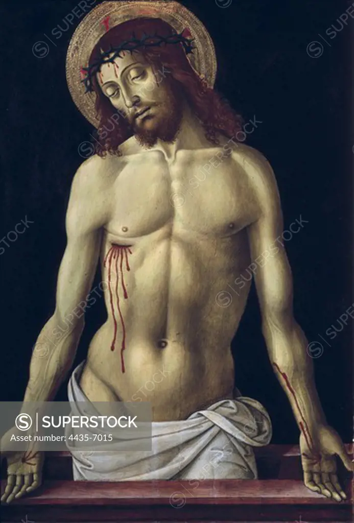 PERUGINO, Pietro Vannucci, called Il (1448-1523). The Crucifixion of Jesus Christ. Late s.XV-1523. SPAIN. Granada. Royal Chapel. Renaissance art. Quattrocento. Oil on wood.