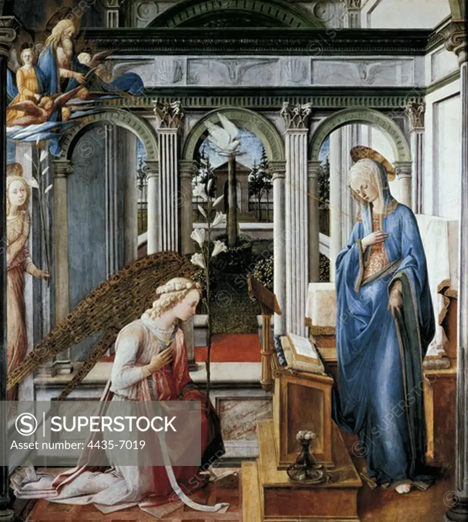 LIPPI, Filippo, called Filippino (1457-1504). The Annunciation. ca. 1450. Renaissance art. Quattrocento. Oil on wood. GERMANY. BAVARIA. Munich. Alte Pinakothek (Old Pinacotheca). Proc: ITALY. TUSCANY. Florence. Monastery of the Suore Murate.