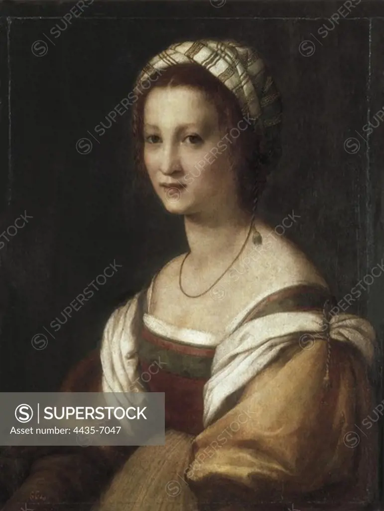 SARTO, Andrea del (1486-1531). Lucrecia di Baccio. ca. 1517. The artist's wife. Renaissance art. Cinquecento. Oil on canvas. SPAIN. MADRID (AUTONOMOUS COMMUNITY). Madrid. Prado Museum.
