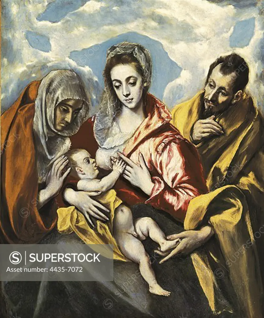 Greco, DomŽnikos Theotokpoulos, called El (1541-1614). Holy Family with Saint Anne. ca. 1597. SPAIN. Toledo. Hospital de Tavera. Mannerism art. Oil on canvas.