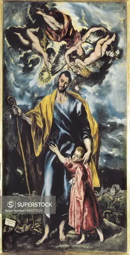 Greco, DomŽnikos Theotokpoulos, called El (1541-1614). Saint Joseph and Child Jesus. 1597 - 1599. SPAIN. Toledo. Cathedral. Mannerism art. Oil on canvas.