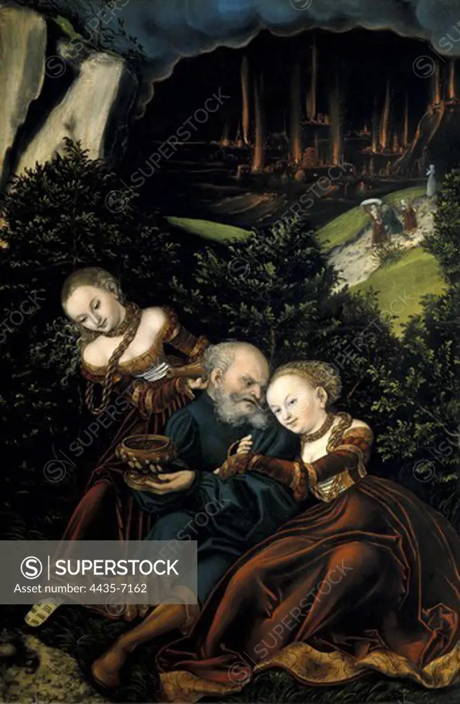 Cranach, Lucas, 'the Elder' (1472-1553). Loth and his daughters (Lot und seine Tšchter). 1528. Renaissance art. Oil on wood. AUSTRIA. VIENNA. Vienna. Kunsthistorisches Museum Vienna (Museum of Art History).