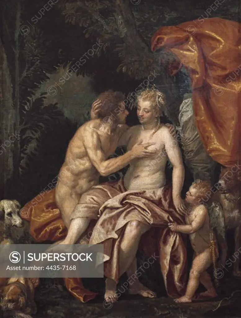 VERONESE, Paolo Caliari, called Paolo (1528-1588). Venus and Adonis. ca. 1586. Renaissance art. Cinquecento. Oil on canvas. AUSTRIA. VIENNA. Vienna. Kunsthistorisches Museum Vienna (Museum of Art History).