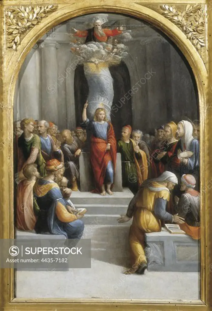 GAROFALO, Benvenuto Tisi, also called (1481-1559). Jesus among the Doctors of the Temple. Mannerism art. Oil on canvas. ITALY. PIEDMONT. Turin. Galleria Sabauda (Sabauda Gallery).