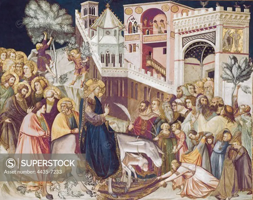 LORENZETTI, Pietro (1280-1348). Entry of Christ into Jerusalem. ca. 1320. ITALY. Assisi. Lower Basilica of San Francesco d'Assisi (St Francis). Located in the church transept. Renaissance art. Trecento. Fresco.