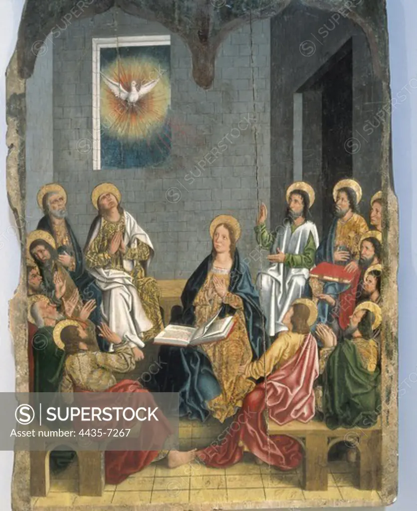 GALLEGO, Fernando (1440-1507). Pentecost. 1460s. Renaissance art. Oil on wood. SPAIN. CASTILE AND LEON. ZAMORA. Arcenillas. Church of the Assumption.