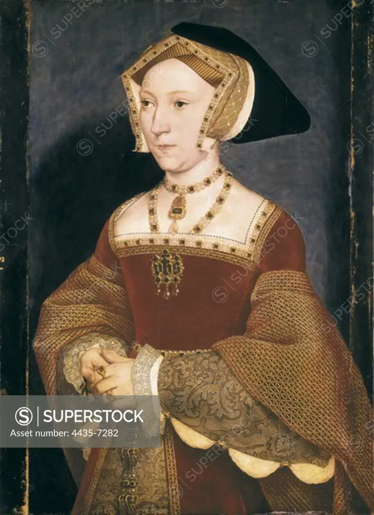 HOLBEIN, Hans, 'the Younger' (1497-1547). Jane Seymour, Queen of England. 1536. Renaissance art. Oil on wood. AUSTRIA. VIENNA. Vienna. Kunsthistorisches Museum Vienna (Museum of Art History).