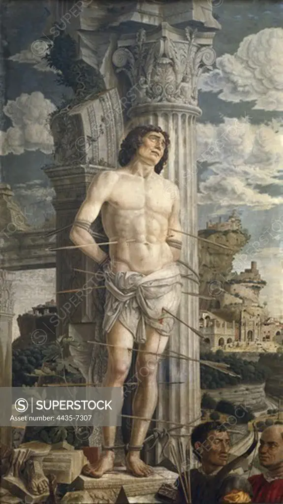 MANTEGNA, Andrea (1431-1506). Saint Sebastian. 1600 - 1605. ca. 1480. Renaissance art. Quattrocento. Oil on wood. FRANCE. ëLE-DE-FRANCE. Paris. Louvre Museum.