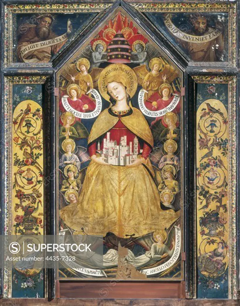 Gozzoli, Benozzo di Lese, called Benozzo (1420-1497). Virgin of the Angels. 1458. ITALY. Sermoneta. Cathedral. Renaissance art. Quattrocento. Oil on wood.