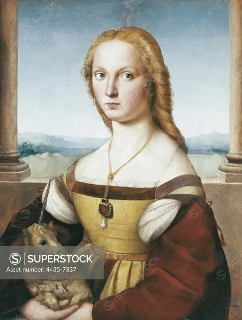 Raphael (1483-1520). Woman with an Unicorn. 1505. Renaissance art. Cinquecento. Oil on wood. ITALY. LAZIO. Rome. Borghese Gallery and Museum.