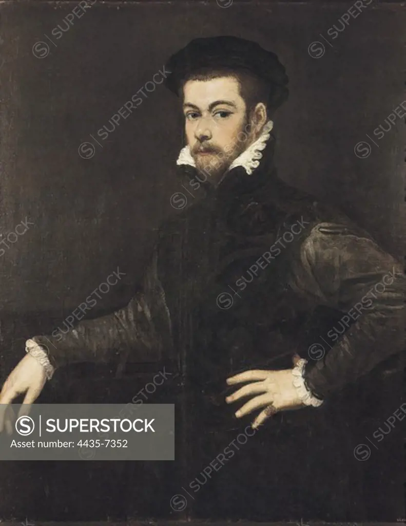 TINTORETTO, Jacopo Robusti, called Il (1518-1594). Portrait of a Gentleman. ca. 1554. Oil on canvas attached onto wood. Renaissance art. Cinquecento. Venetian school. Oil on canvas. SPAIN. CATALONIA. Barcelona. National Art Museum of Catalonia.