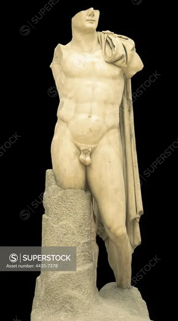 SPAIN. ANDALUSIA. Sevilla. Archaeological Museum. Archaeological Museum. Statue of Trajan. Roman art. Early Empire. Sculpture.