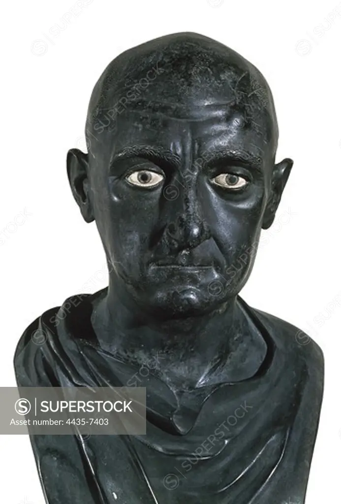 Portrait of Scipio Africanus The Elder. 1st c. BC. Roman art. Republican period. Sculpture on bronze. ITALY. CAMPANIA. Naples. National Museum of Archaeology.