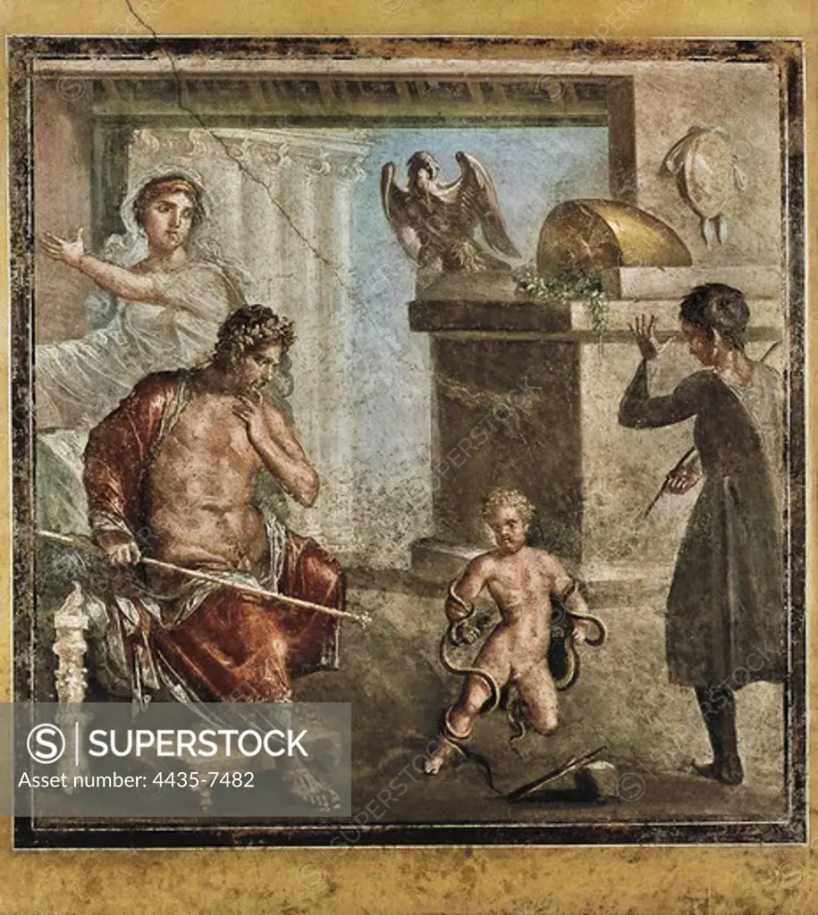 Hercules Strangling the Snake. 1st c. ITALY. Pompeii. House of the Vettii. Roman art. Early Empire. Fresco.