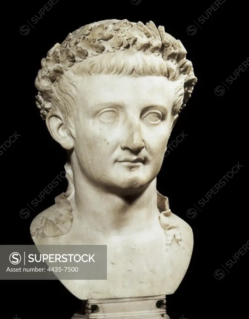 The Emperor Tiberius. 1st half 1st c. Roman art. Early Empire. Sculpture on marble. FRANCE. ëLE-DE-FRANCE. Paris. Louvre Museum. Proc: ITALY. LAZIO. ROME. Rome.