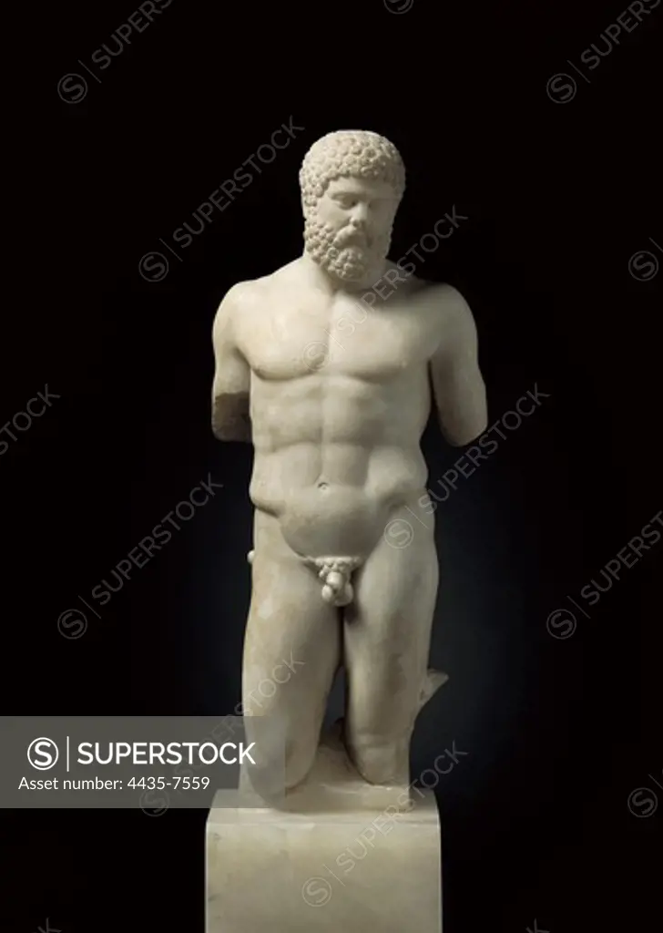 Hercules. 5th c. BC. Roman copy. Greek art. Sculpture on marble. SPAIN. MADRID (AUTONOMOUS COMMUNITY). Madrid. National Museum of Archaeology. Proc: SPAIN. ANDALUSIA. JAEN. Alcal la Real.