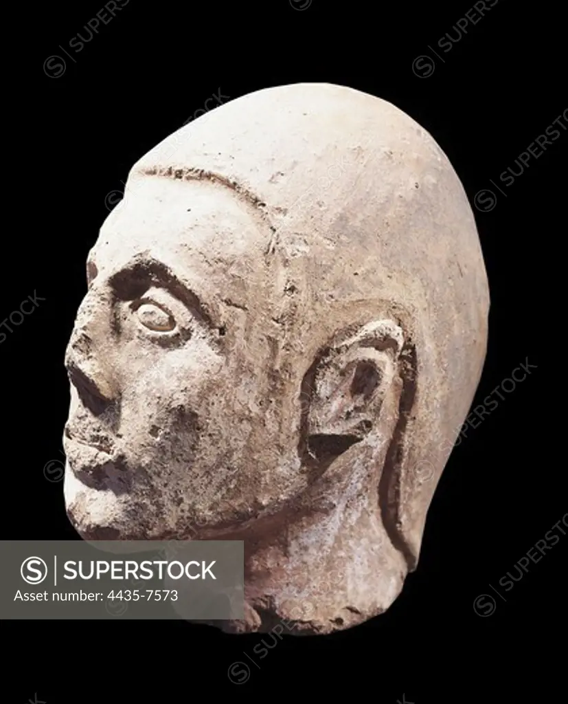 Votive head. 6th c. BC. Etruscan art. Terra-cotta. ITALY. LAZIO. ROME. Cerveteri. National Etruscan Museum of Archaeology.