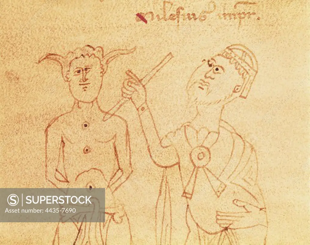 Surgery. Doctor visting a patient. Illustration from 13th c. Gothic art. Miniature Painting. ITALY. VENETO. Venice. Biblioteca nazionale marciana (St. Mark's Library).