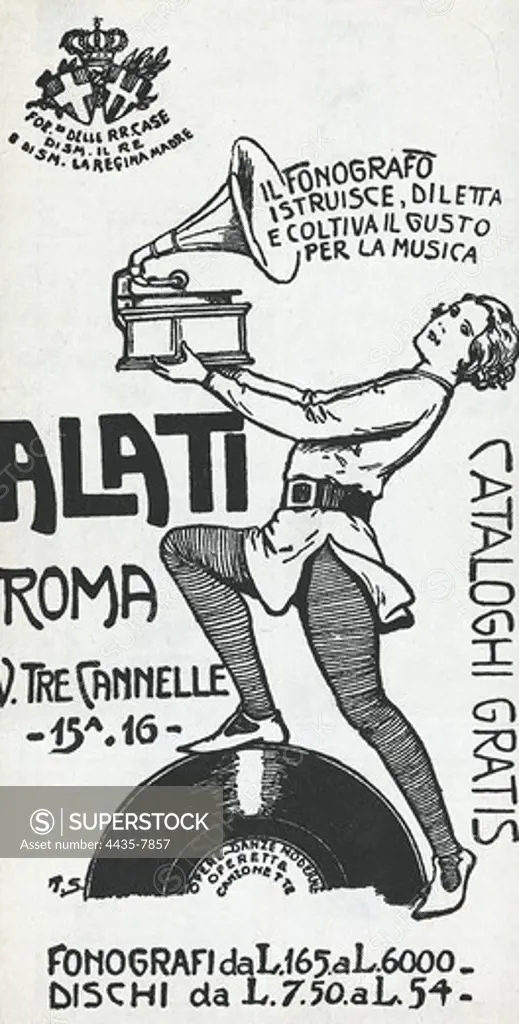 Advertisement sign of phonograph 'Alati'. Roma, Italy.