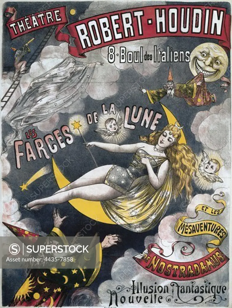 Poster of 'Les farces de la lune et les mesaventures de Nostradamus', magic show. Theatre Robert-Houdin, Paris. 1891.