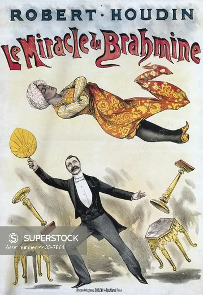 Poster of 'Le miracle du Brahmine', magic show. Theatre Robert-Houdin, Paris. 1896.