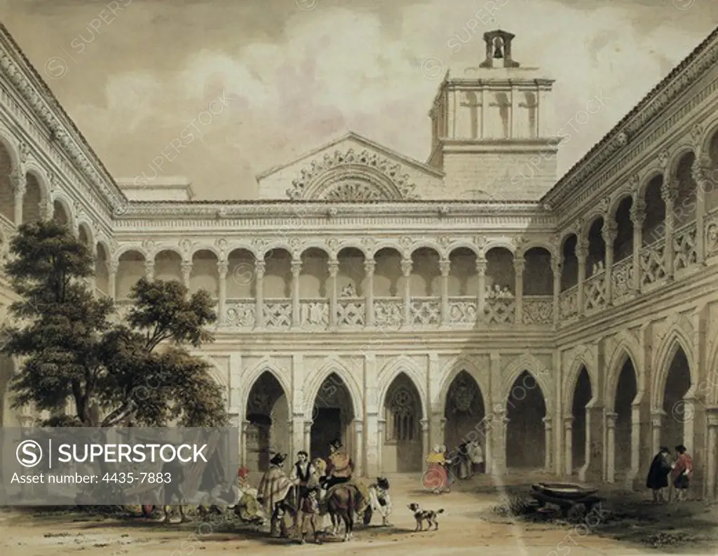 PEREZ VILLAAMIL, Jenaro (1807-1854). Espa-a artstica y monumental. 1842 - 1850. Cloister of the Monastery of Santa Mara de Huerta (Soria). Romanticism. Litography.