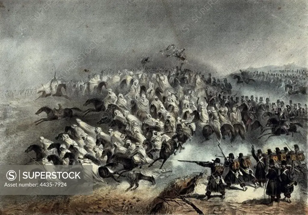 Algeria (1837). Battle of Constantina. Litography. ITALY. LOMBARDY. Milan. Civica Raccolta delle Stampe 'Achille Bertarelli' (Achille Bertarelli collection of prints).