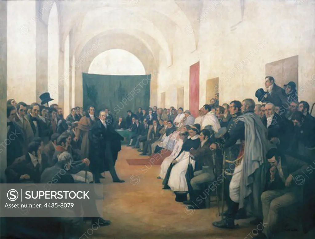 SUBERCASEAUX ERRAZURIZ, Pedro (1880-1956). Open Cabildo, 22th May 1810. Proclamation in Buenos Aires of the independence of the Viceroyalty of Ro de la Plata. Oil on canvas. ARGENTINA. BUENOS AIRES. Buenos Aires. National Historical Museum of the Town Council.