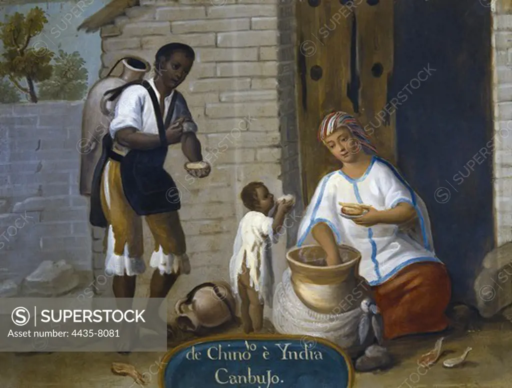 'De Chino e India, Cambujo.' (From a Chinese and an Indian, 'Cambujo'). Circa 1775 - 1800. Casta paintings. Mexican school. Colonial baroque. Painting. SPAIN. MADRID (AUTONOMOUS COMMUNITY). Madrid. America's Museum.