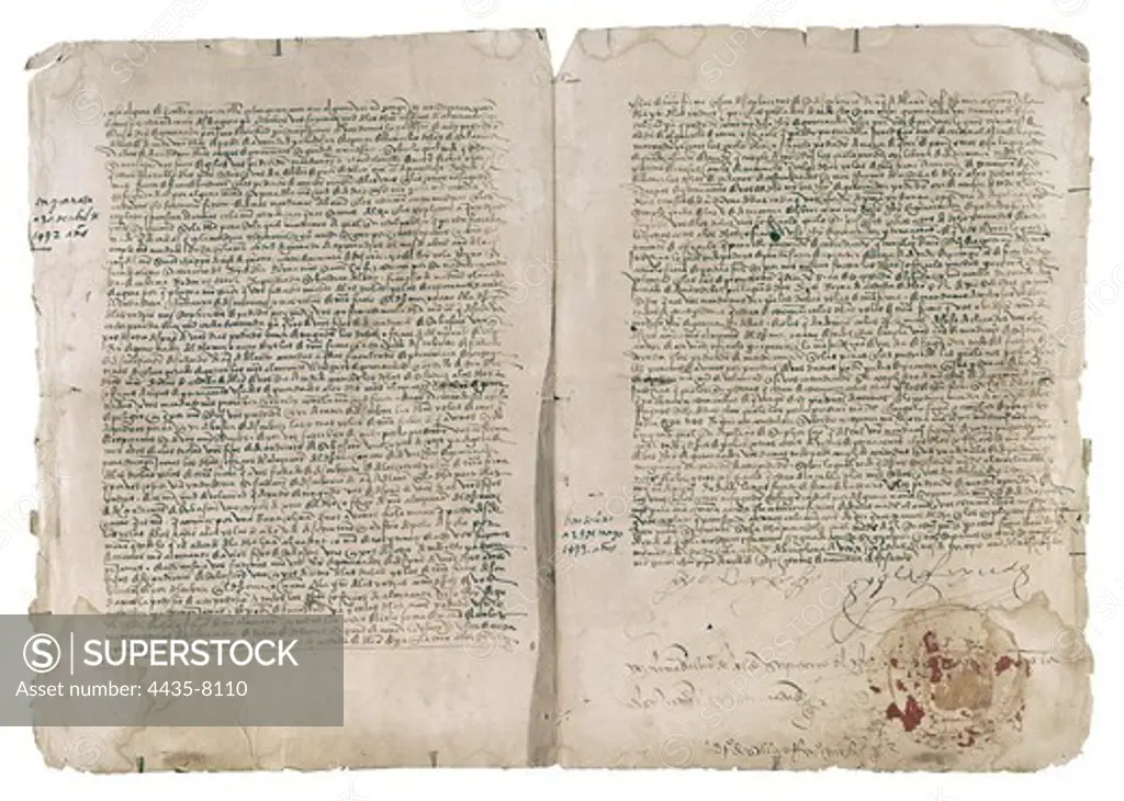 Provision of the Catholic Monarchs (28th May 1496) appointing Christopher Colombus as Admiral, Viceroy and Governor of the Indies. SPAIN. ANDALUSIA. Sevilla. General Archives of the Indies.