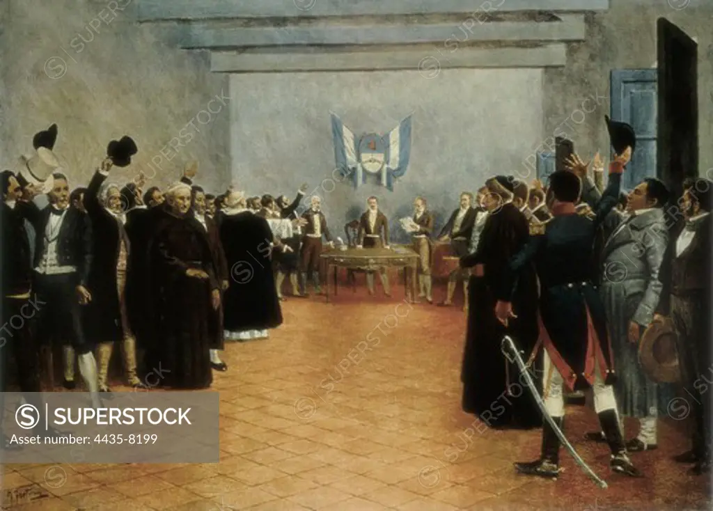 FORTUNY, Francisco (19th century). The Congress of Tucuman from 1816. Constituent assembly that declared the Independence of the United Provinces of the Rio de la Plata (9th July 1816). Oil on canvas.