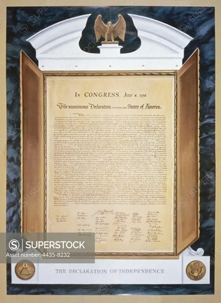 United States. The Declaration of Independence of the Thirteen United States of America (July 4, 1776), wrtien by Thomas Jefferson and published in Virginia.