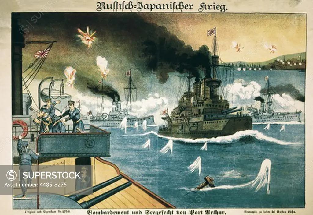 Russo-Japanese War (1904-1905). Battle of Port Arthur (8th February 1904). Engraving.