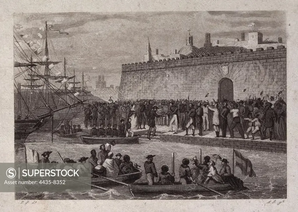 Spain (1847). Arrival of Juan Prim to Puerto Rico as a General Captain. Etching. SPAIN. CATALONIA. TARRAGONA. Reus. Salvador Vilaseca Regional Museum.