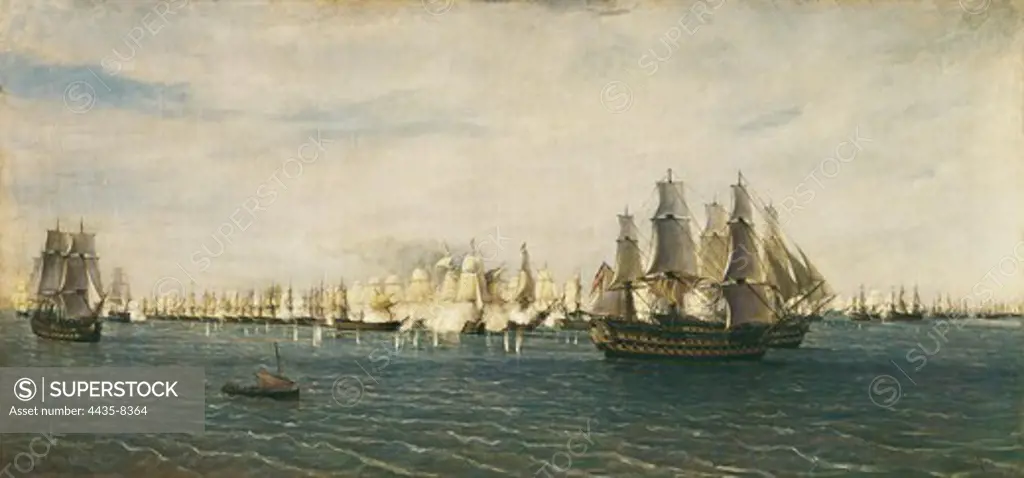 MONLEON Y TORRES, Rafael (1835-1900). Battle of Trafalgar. 1870. Oil on canvas. SPAIN. MADRID (AUTONOMOUS COMMUNITY). Madrid. Navy Museum.