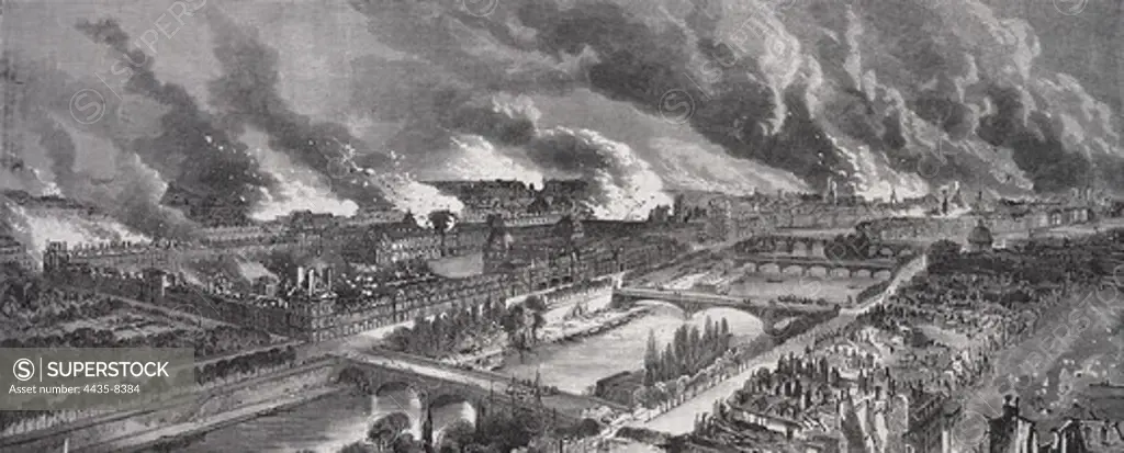 Episode of the Municipality of Paris. Burning of the Tuileries, the 23rd May 1871. Engraving. FRANCE. LE-DE-FRANCE. Paris. Mus_e Carnavalet (Carnavalet Museum).