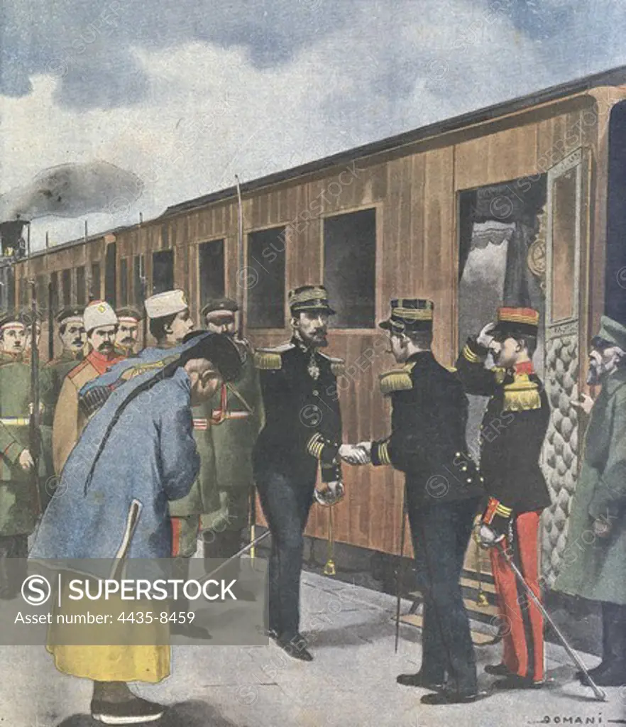 Boxer Rebellion. After his mission in China, Colonel Marchand is welcomed in France. Illustration from 'Le Petit Journal', 9th March 1902. Engraving.