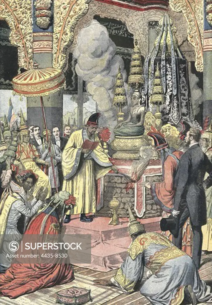 Cambodia. Solemn cremation of the human remains of king Norodom of Cambodia. 'Le Petit Journal'. January 14th, 1906. Engraving.
