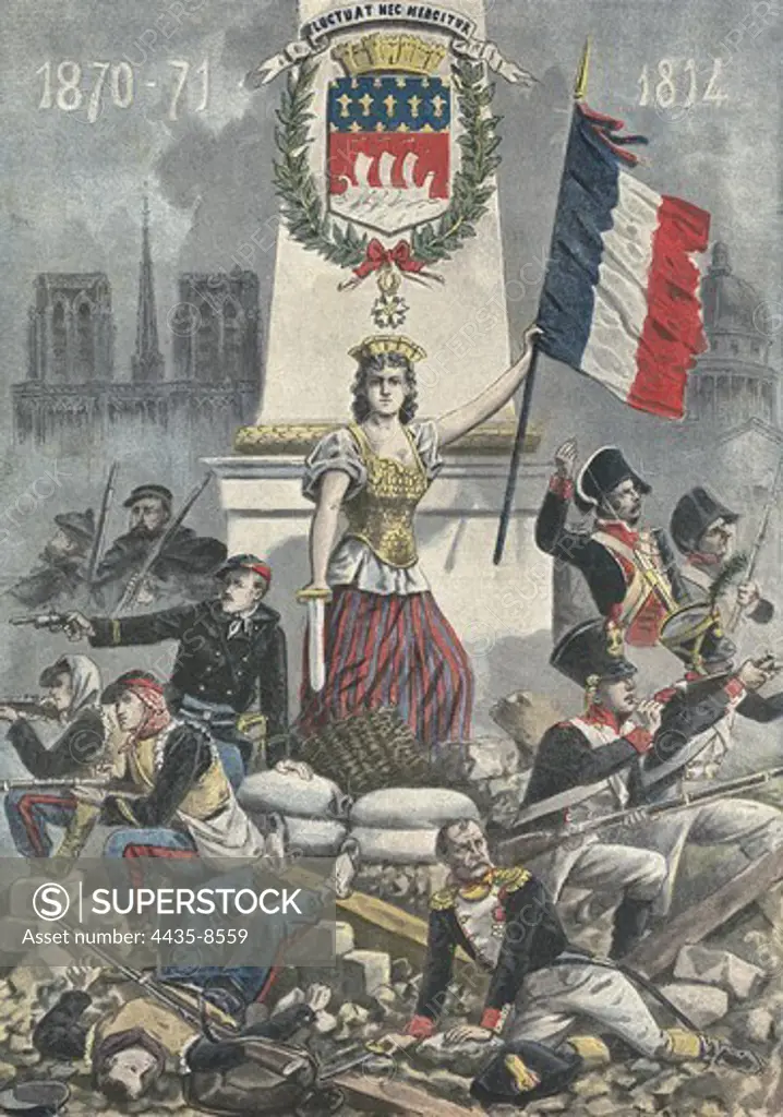 France. Allegory. 'la crÑix de la ville de Paris' from 'Le Petit Journal'. May 5th, 1901. Engraving.