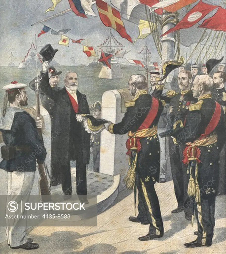 France. Third Republic (1901). The President of the Republic Emile Franois Loubet is received in Toulon. Illustration from 'Le Petit Journal' (April 21, 1901).æ. Engraving.