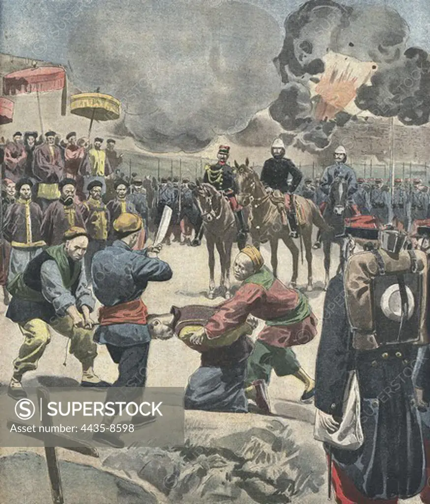 China (1901). The Boxer Rebellion. Execution in Pao-Tin-Fou. Illustration from 'Le Petit Journal' (January 20th, 1901). Engraving.