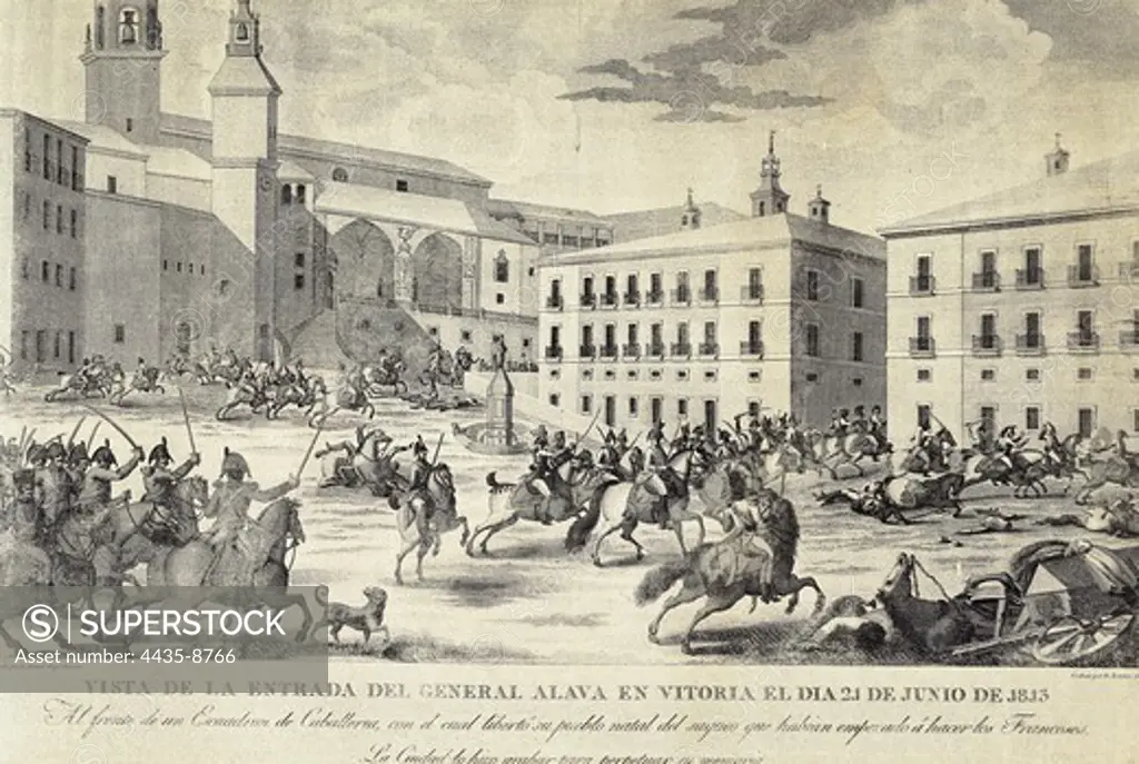 Spain. Peninsular War (1808-1814). Entrance of the general Miguel Alava y Esquivel in Vitoria (21st June 1813). Etching. SPAIN. MADRID (AUTONOMOUS COMMUNITY). Madrid. National Library.