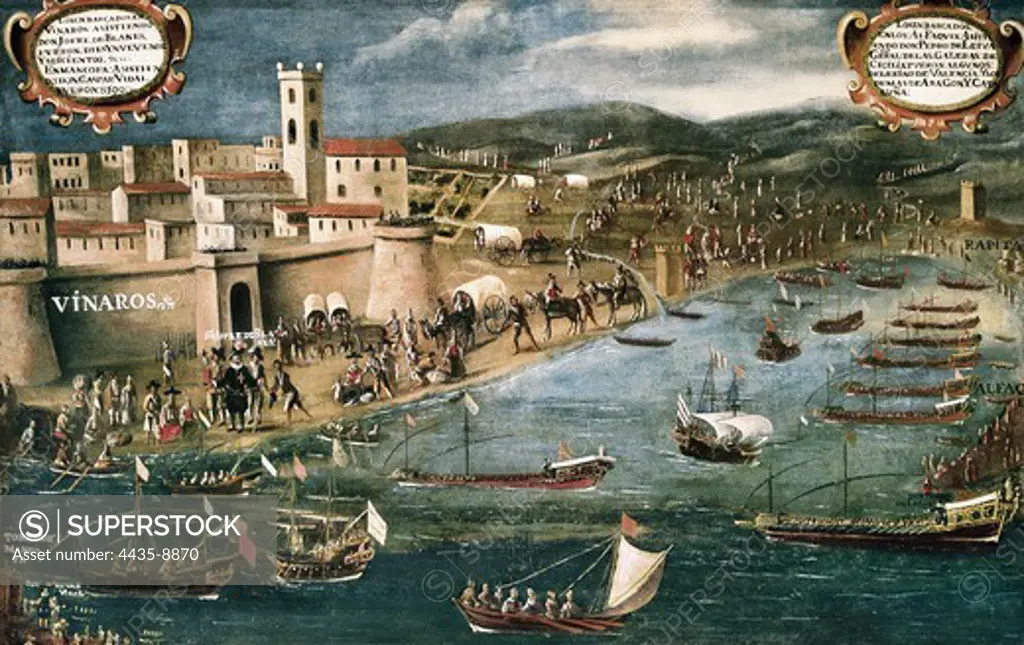 Spain (1609). Expulsion of the Moriscos at the harbour of Vinaroz. Painting. SPAIN. Valencia. Valencia CastellÑn and Alicante Saving Bank.