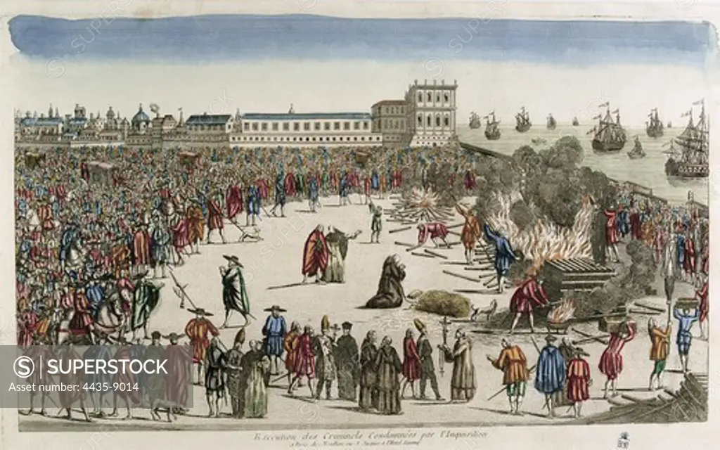 Spain. Execution of the criminals by the Inquisition. Engraving. SPAIN. MADRID (AUTONOMOUS COMMUNITY). Madrid. National Library.