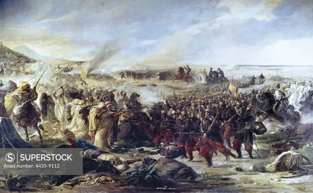 PALMAROLI GONZALEZ, Vicente (1834-1896). Battle of Tetouan. 1870. Fight happened on the 4th February 1860 between Spanish troops led by General O'Donell and Moroccan troops led by Muley el Abbas. Oil on canvas. SPAIN. CASTILE-LA MANCHA. Toledo. Army Museum.