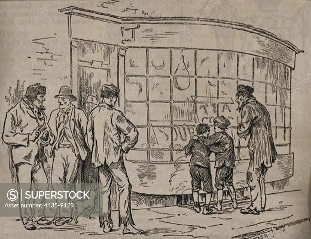London unemployed people, without money or food. Image published in 'The Illustrated London News'.