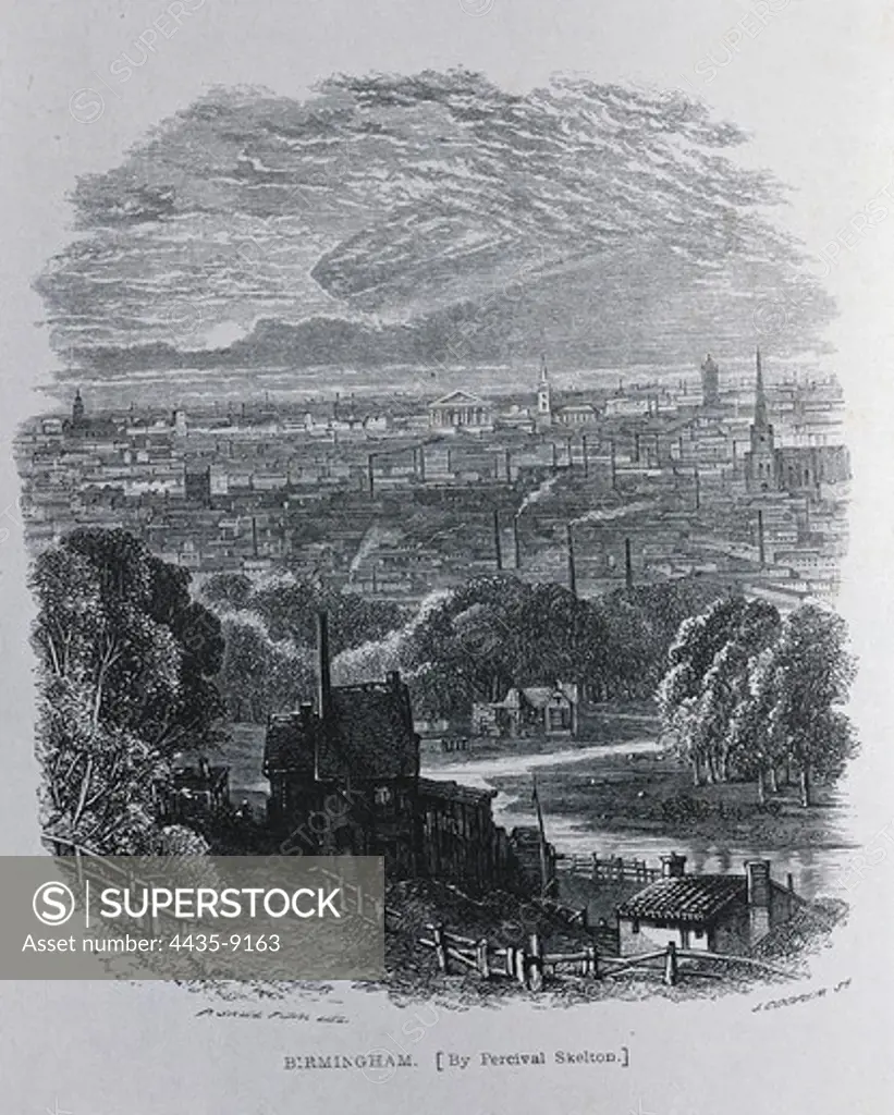UNITED KINGDOM. ENGLAND. Birmingham. Industrial Revolution.Birmingham in 1860, by Percival Skelton. Engraving.