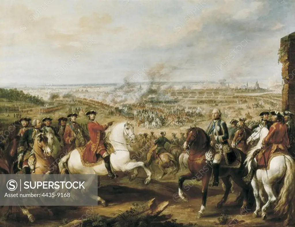 LENFANT, Pierre (1704-1787). Battle of Fontenoy. 11th May 1745. Episode of the War of Austrian Succession in which the French army defeated the British, the Austrian and the Dutch. Oil on canvas. FRANCE. LE-DE-FRANCE. YVELINES. Versailles. National Museum of Versailles.