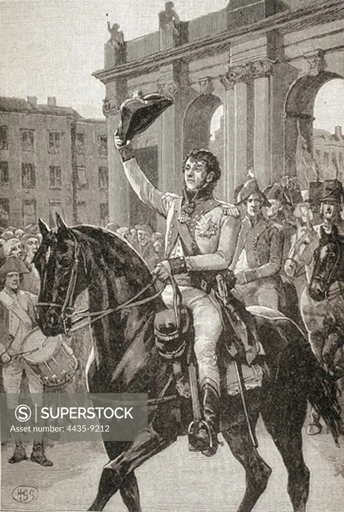 Spain (1852). Peninsular War (1808-1814). Joachim Murat arrives in Madrid (24th March 1808). Engraving. SPAIN. CATALONIA. Barcelona. Biblioteca de Catalunya (National Library of Catalonia).